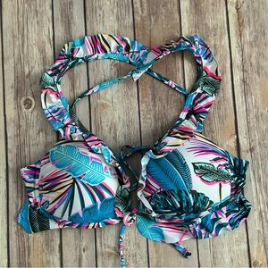 California Waves Pink Teal Floral Swim Top
